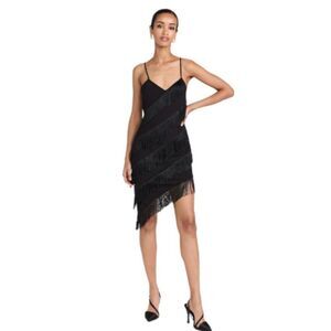 NWT Amanda Uprichard Bella Dona black fringed mini dress Size small